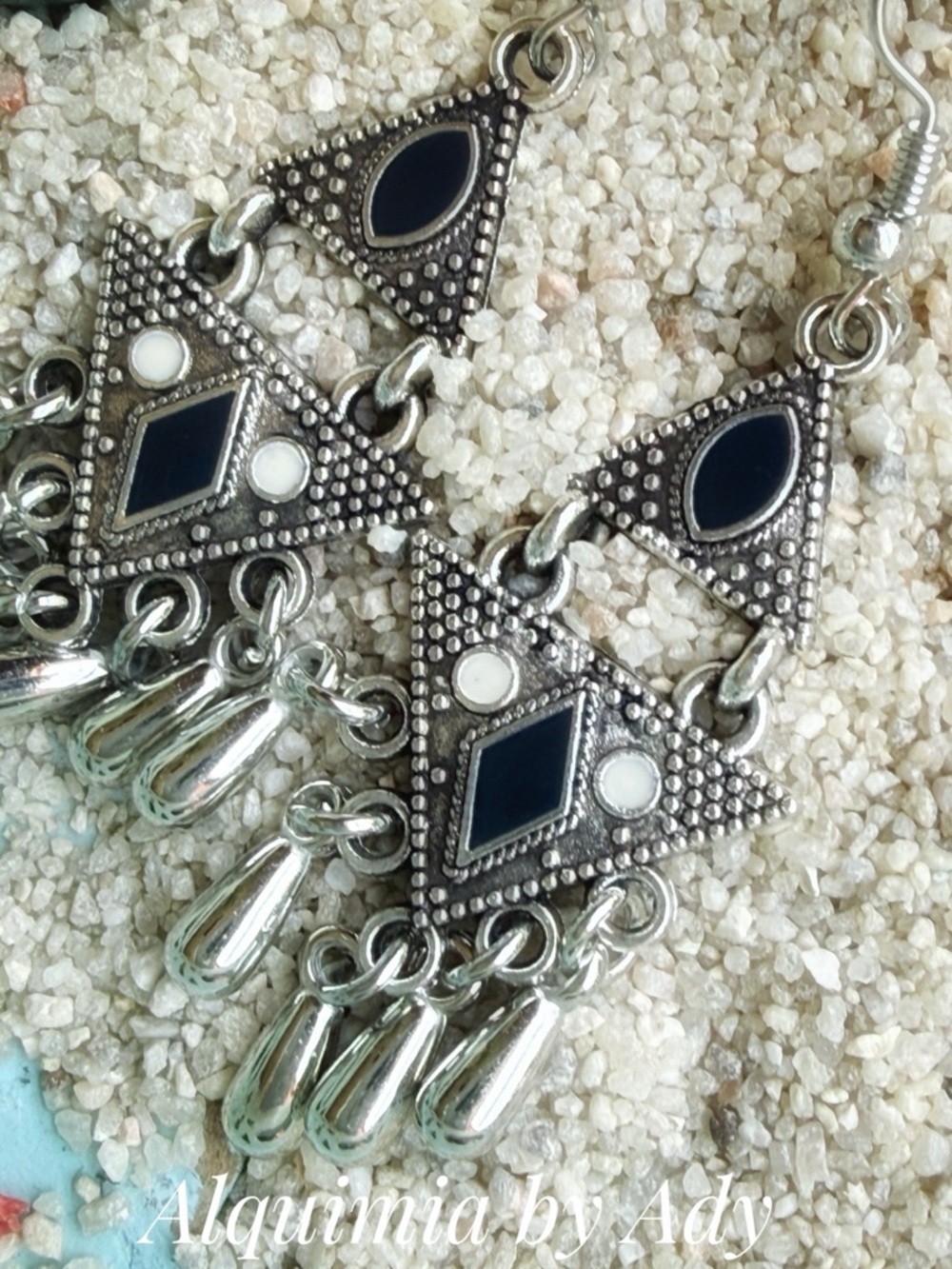 Alquimia Silver-Tone Black and White Geometric Triangle Dangle Earrings